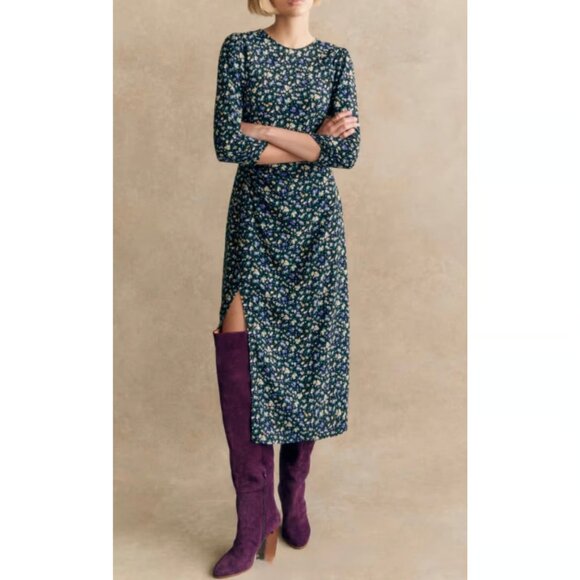 NWT Sezane Themis Midi in Liberta Floral Lightweight Side Slit Dress 42 / US 10